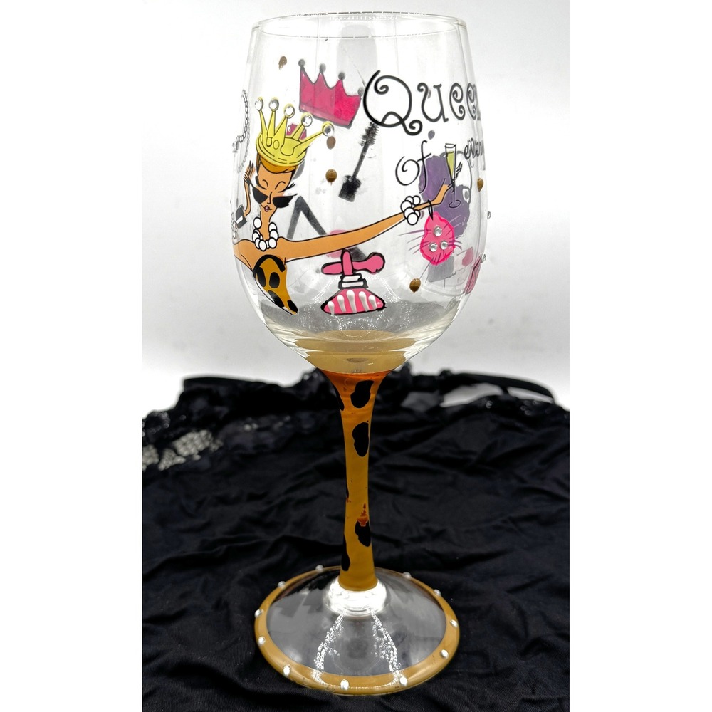Queen of Everything Wine Glass Hand Painted Rhinestone Crown Sparkle Drinkware